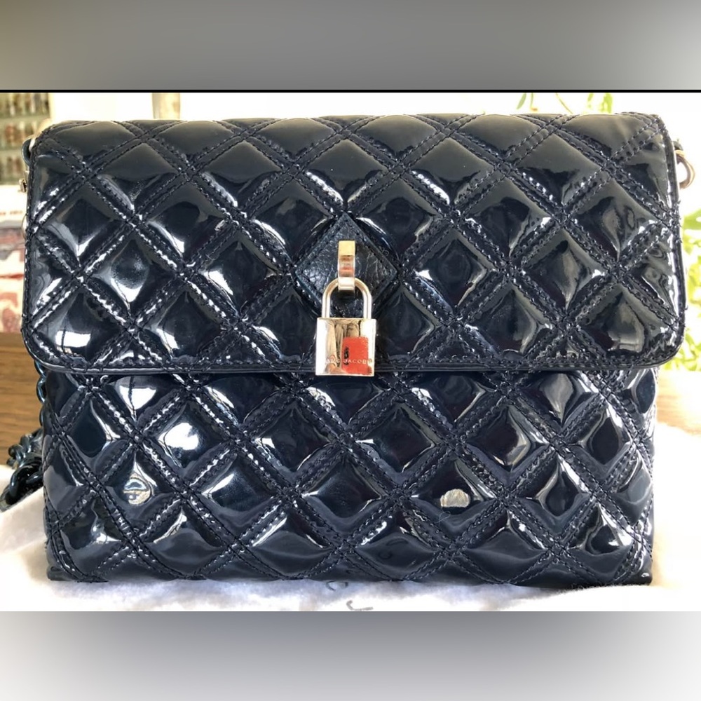 Marc Jacobs Blue Patent Quilted Single Flap Shoulder Bag